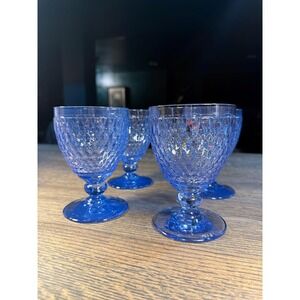 Villeroy & Boch Boston Blue Goblets – Set of 4 Vintage Water/Wine Glasses, 5.5"